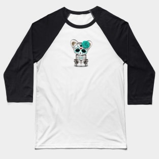 Blue Day of the Dead Sugar Skull White Tiger Cub Baseball T-Shirt